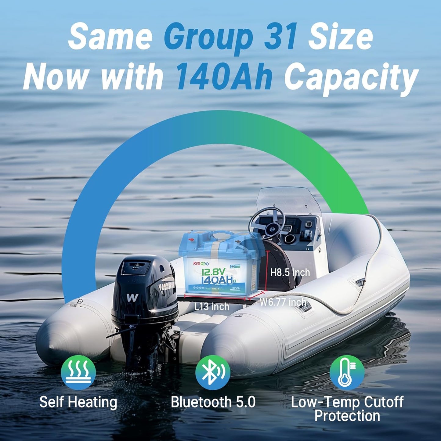 Redodo 12V 140Ah Dual Purpose Lithium Marine Battery, 1000CCA Group 31 Bluetooth Starting Battery with Self Heating, 4 Pack