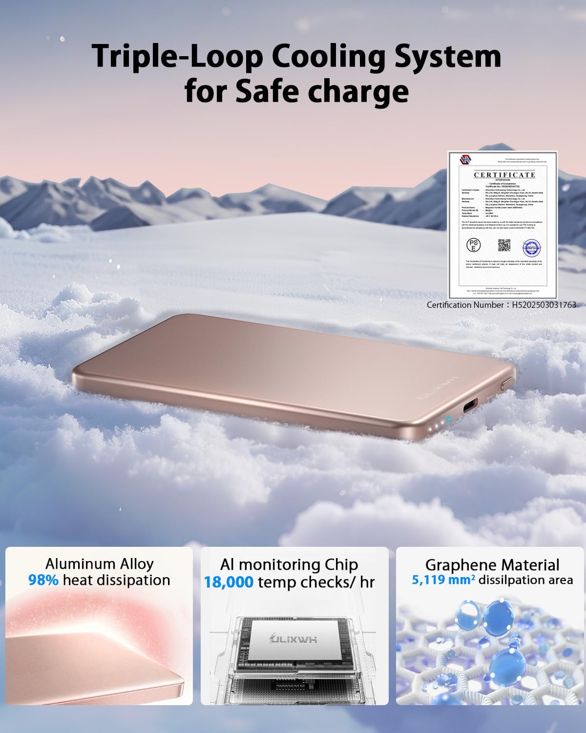 [0.3" Ultra Slim] [Alloy-Made] ULiXWH for Magsafe Portable Charger for iPhone, 2025 Upgrade 5000mAh Fast Charging Magnetic Power Bank, Wireless Battery Pack for iPhone 16 15 Pro Max 14 13 12, Pink