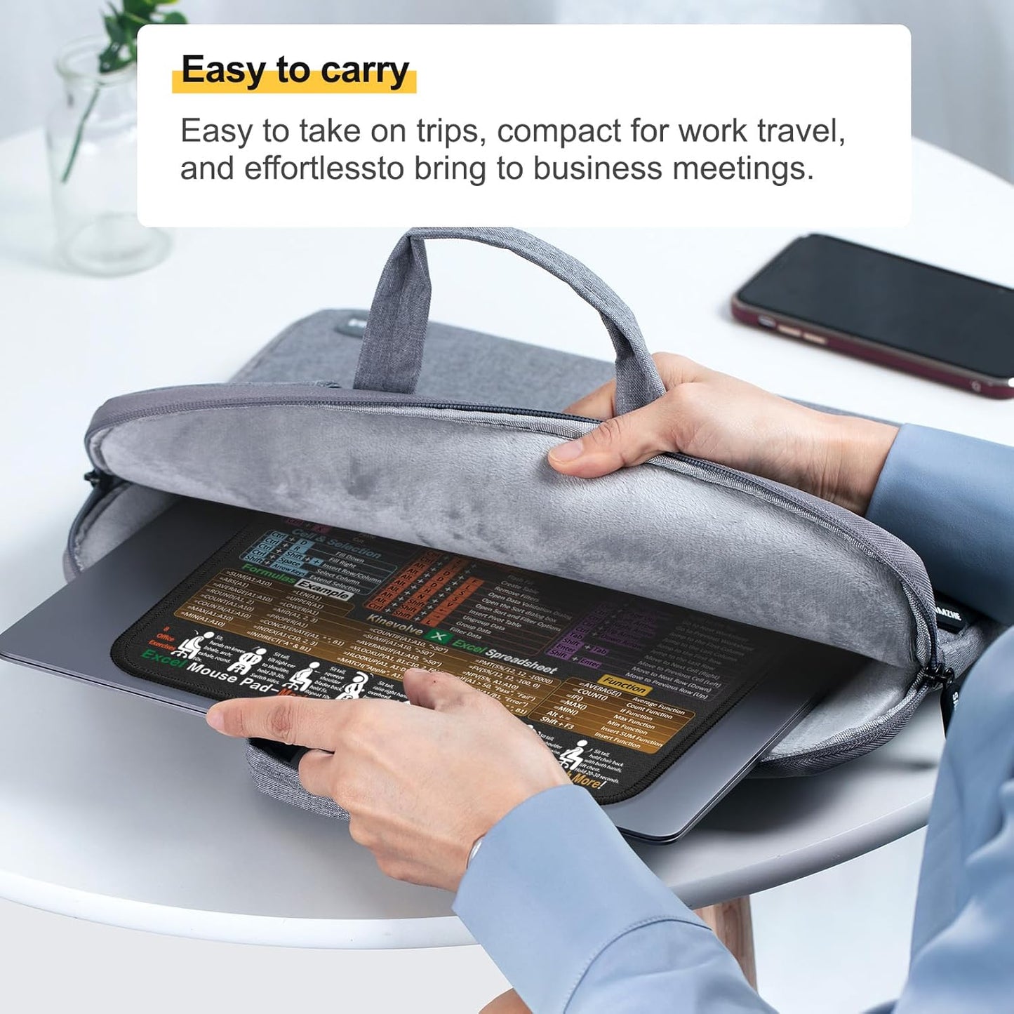 Mouse Pad for Excel Shortcuts – Small Excel Spreadsheet Cheat Sheet Desk Pad – 11.8"x9.8" Portable Computer Mousepad – Gaming, Office, Waterproof, Non-Slip, Stitched Edges