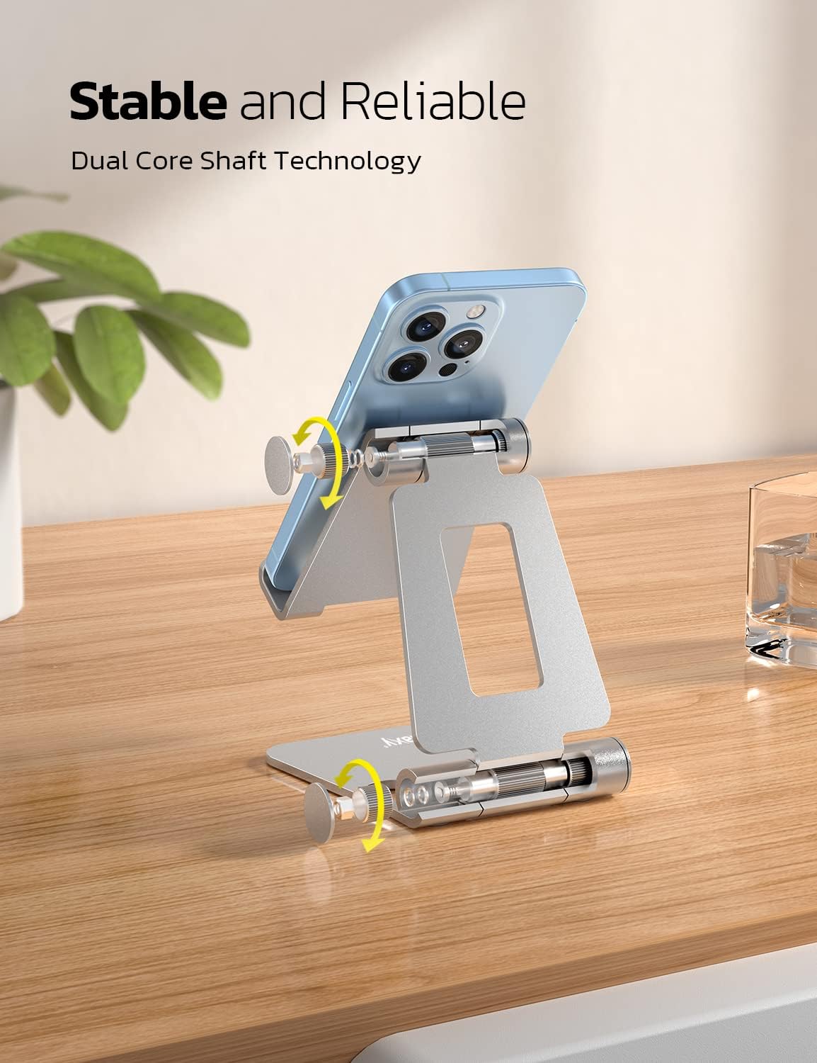 Nulaxy 2 Pack Dual Folding Cell Phone Stand, Fully Adjustable Foldable Desktop Phone Holder Cradle Dock Compatible with Phone 16 15 14 13 12 Pro Xs Xs Max Xr, All Phones, Silver