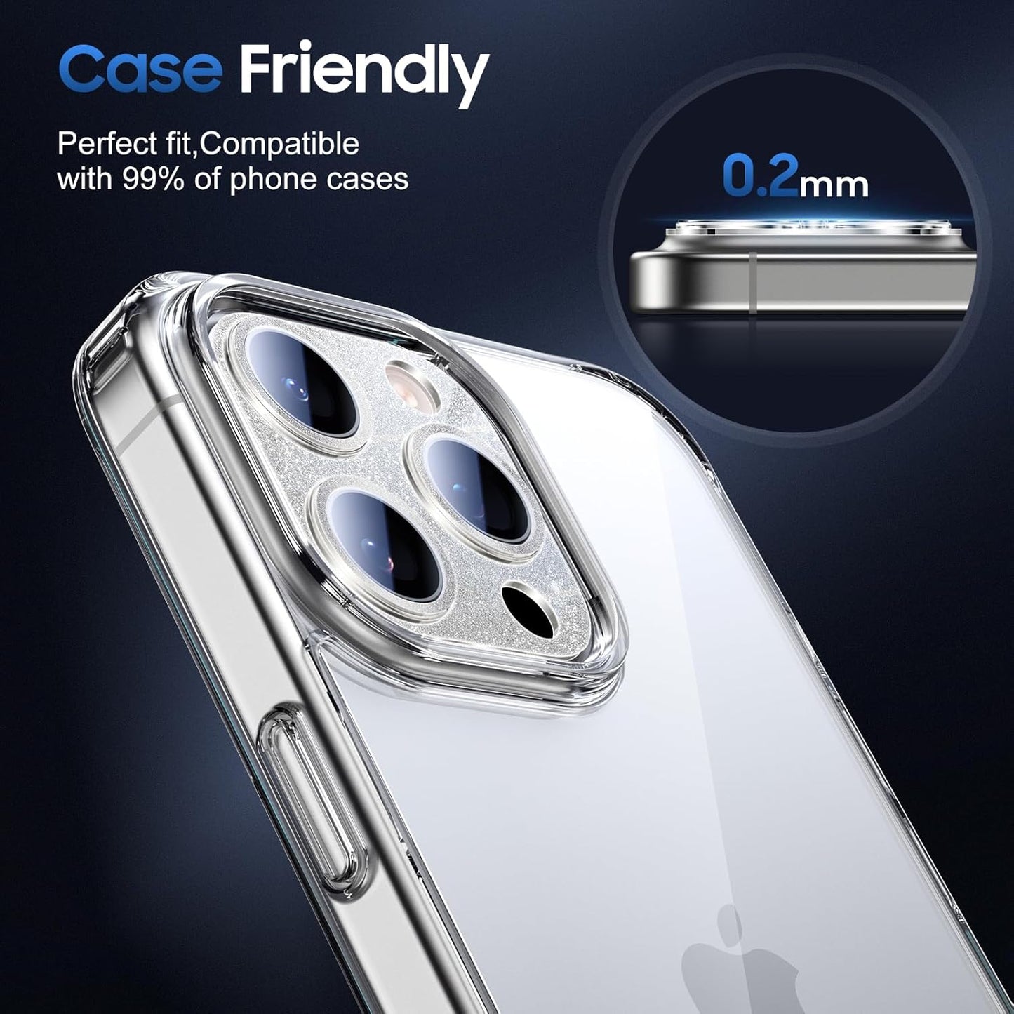 UniqueMe for 3 Pack iPhone 15 Pro/iPhone 15 Pro Max Camera Lens Protector, [Drop Protection] [Case Friendly] Camera Cover Screen [Update New Version] - Intergrated Glitter Silver