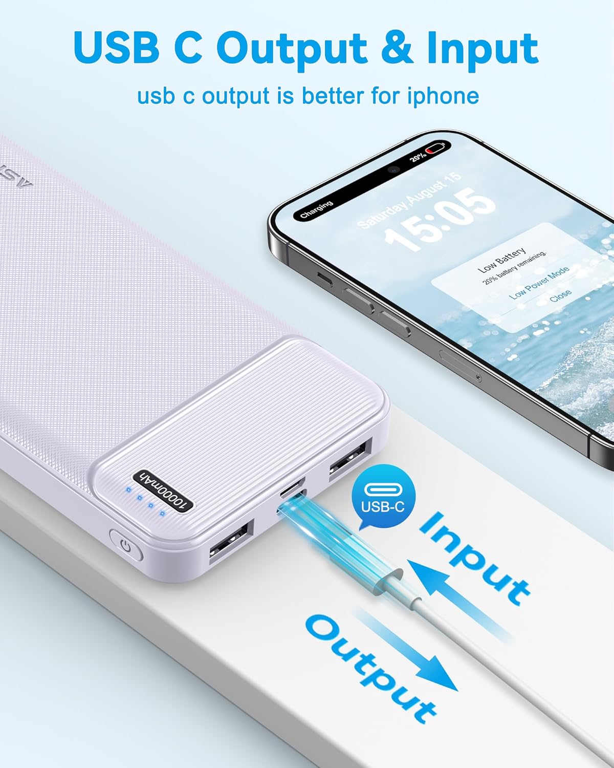 AsperX 2-Pack 10000mAh USB C Output Portable Charger Power Bank Fast Charging, Portable Phone Charger External Battery Pack for iPhone, Android, Google LG and Heated Vest