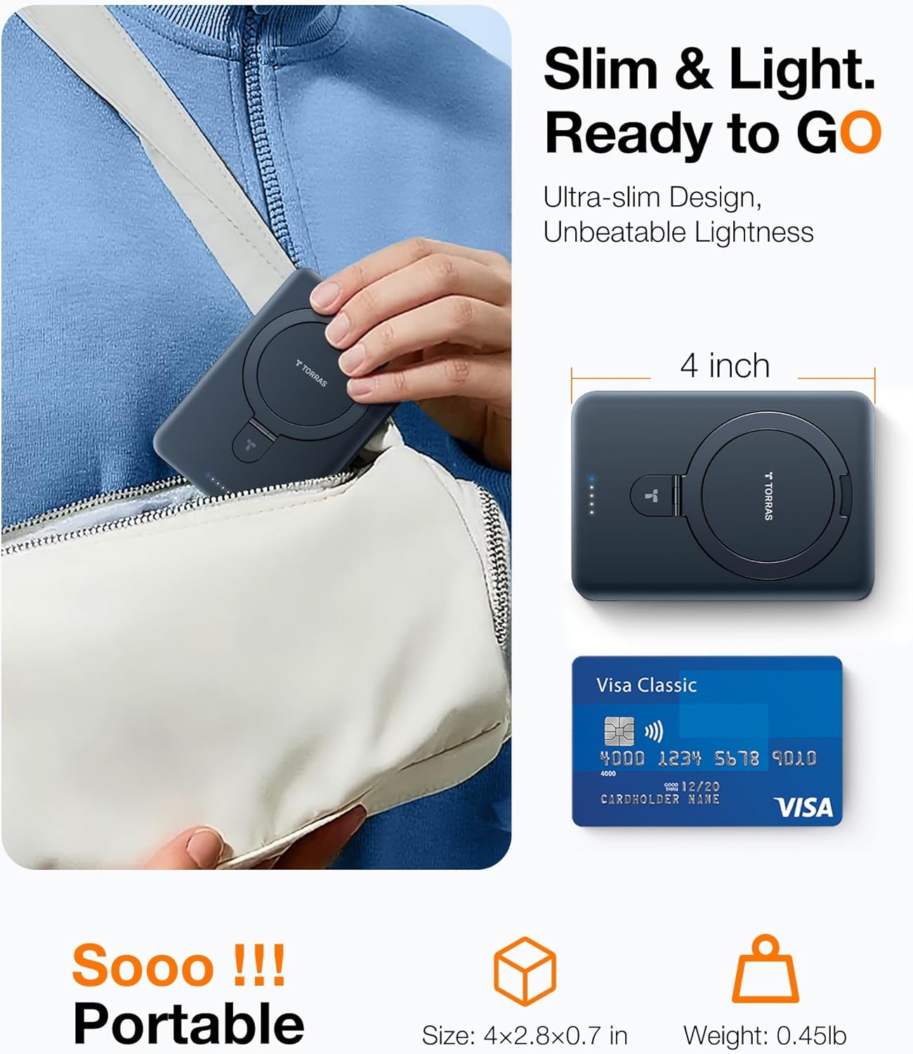 TORRAS 10000mAh Magnetic Portable Charger Power Bank for iPhone, Fast Charging Travel Essential Wireless Battery Pack Slim with OStand Compatible with Magsafe, 16 Pro Max,Pro,15,14,13,12, Black