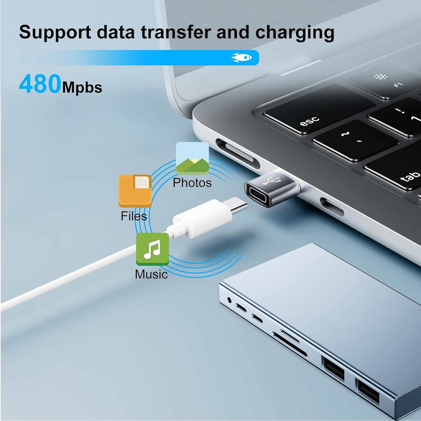 USB to USBC Adapter 8 Pack,USB A to C Adapter,USBC Female to USBA Male OTG Connector,C Cable Converter for iPhone,iWatch,Car Play,USB Charger,Grey