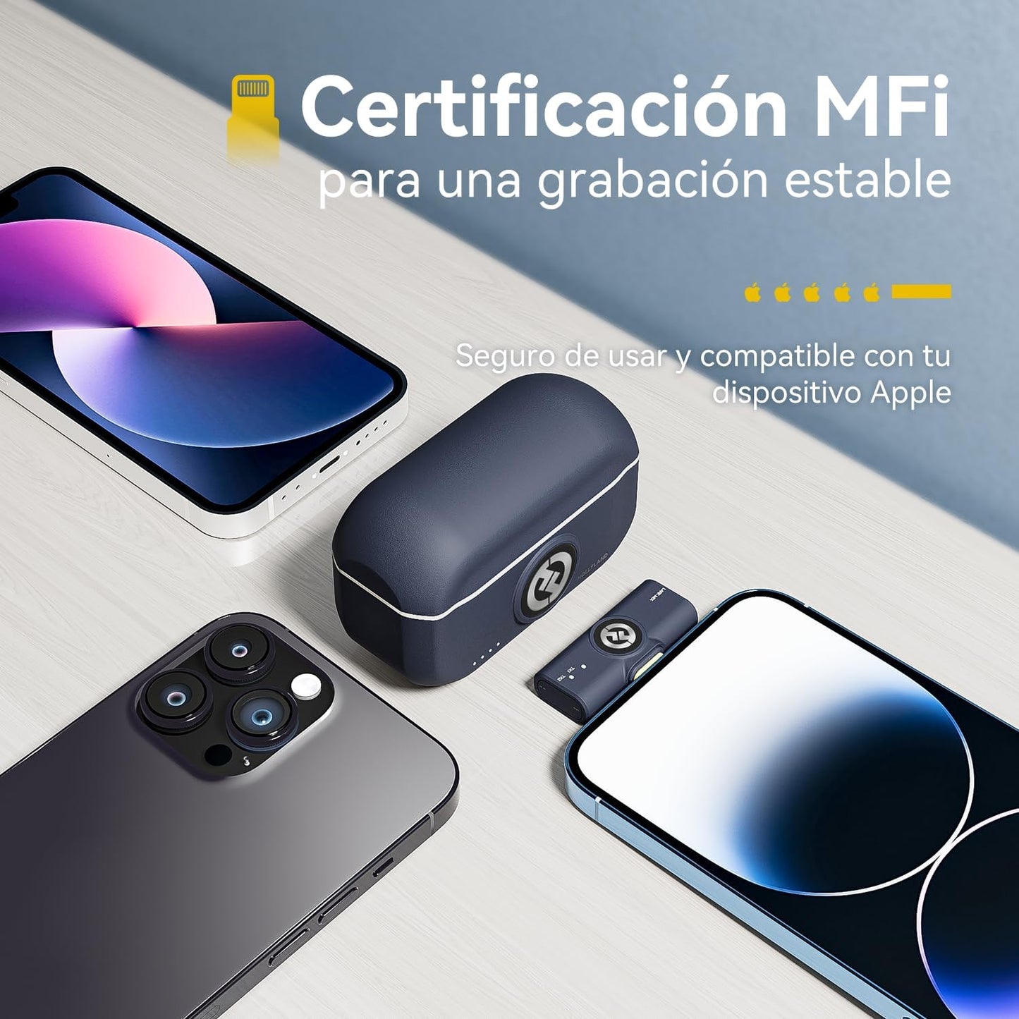 Hollyland Lark M2 Wireless Lavalier Microphone for iPhone 14/13/12, Lightning Mini Lapel Microphone Wireless, Hi-Fi Audio, 1000ft Range, Noise Cancellation, 30H Battery for Video Recording, Streaming