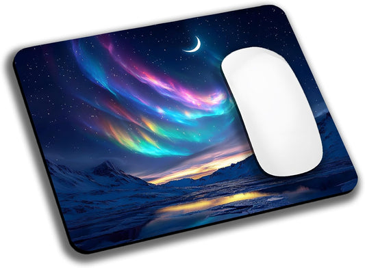 Night Sky Aurora Mountains Mouse Pads for Desk, Portable Wireless Computer Mouse pad Small Design with Women, Non-Slip Rubber Base Laptop Mousepad 9.5" x 7.9" Smooth Surface for Office & Travel