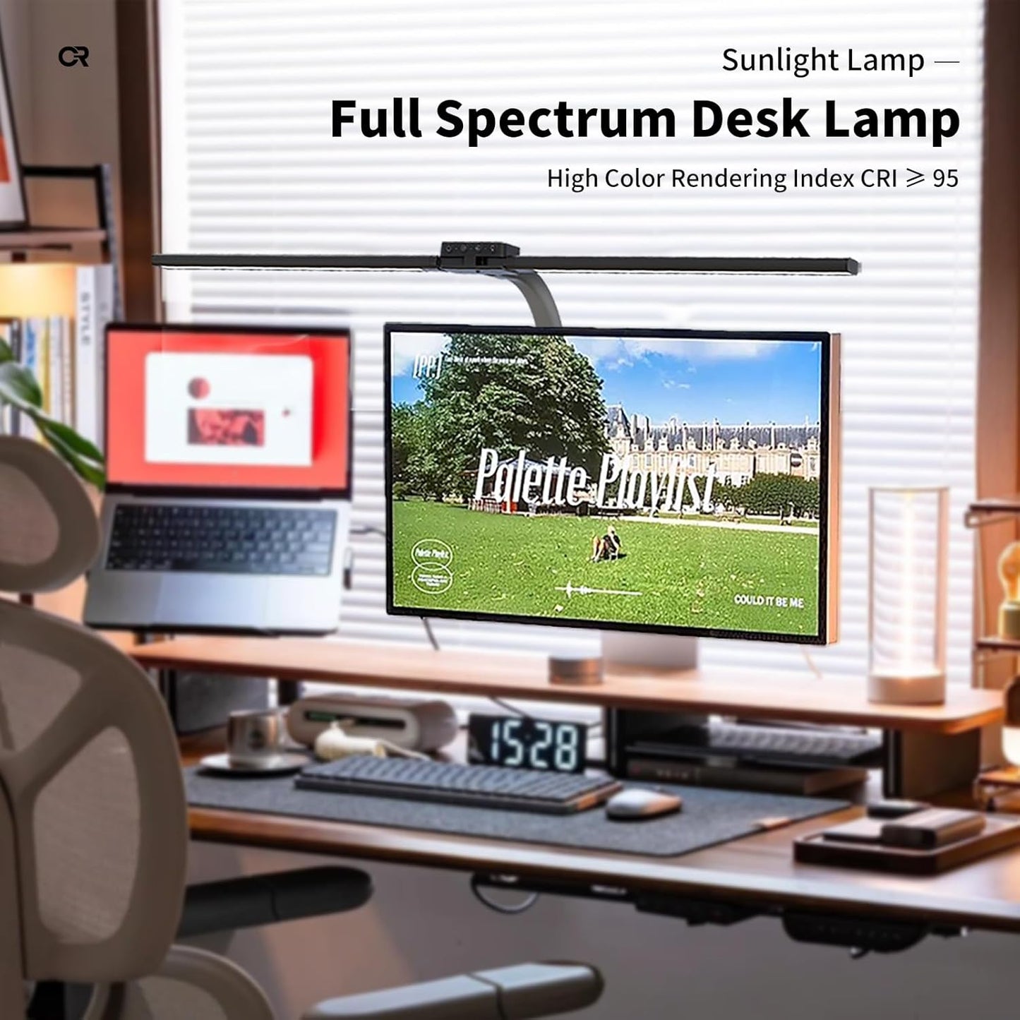 Full Spectrum LED Desk Lamp, Sun Lamp 15W Eye-Caring Table Light with CRI≥95, Flicker-Free, Low Blue Light, 2700K-6500K, Stepless Dimming, 360° Arm, Clamp Base for Office & Study