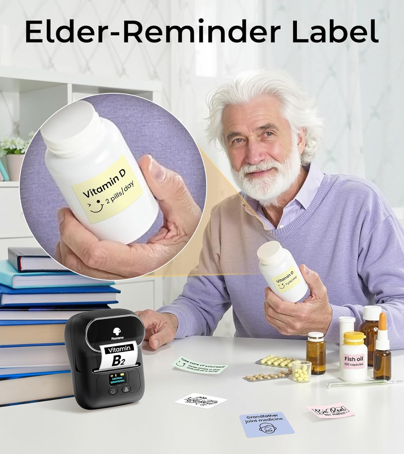 Phomemo M110 Label Maker - Label Maker Machine with Tape Portable Bluetooth Barcode Label Printer for Small Business, Address, Logo, Clothing, Mailing, with 40x30mm Label, Black