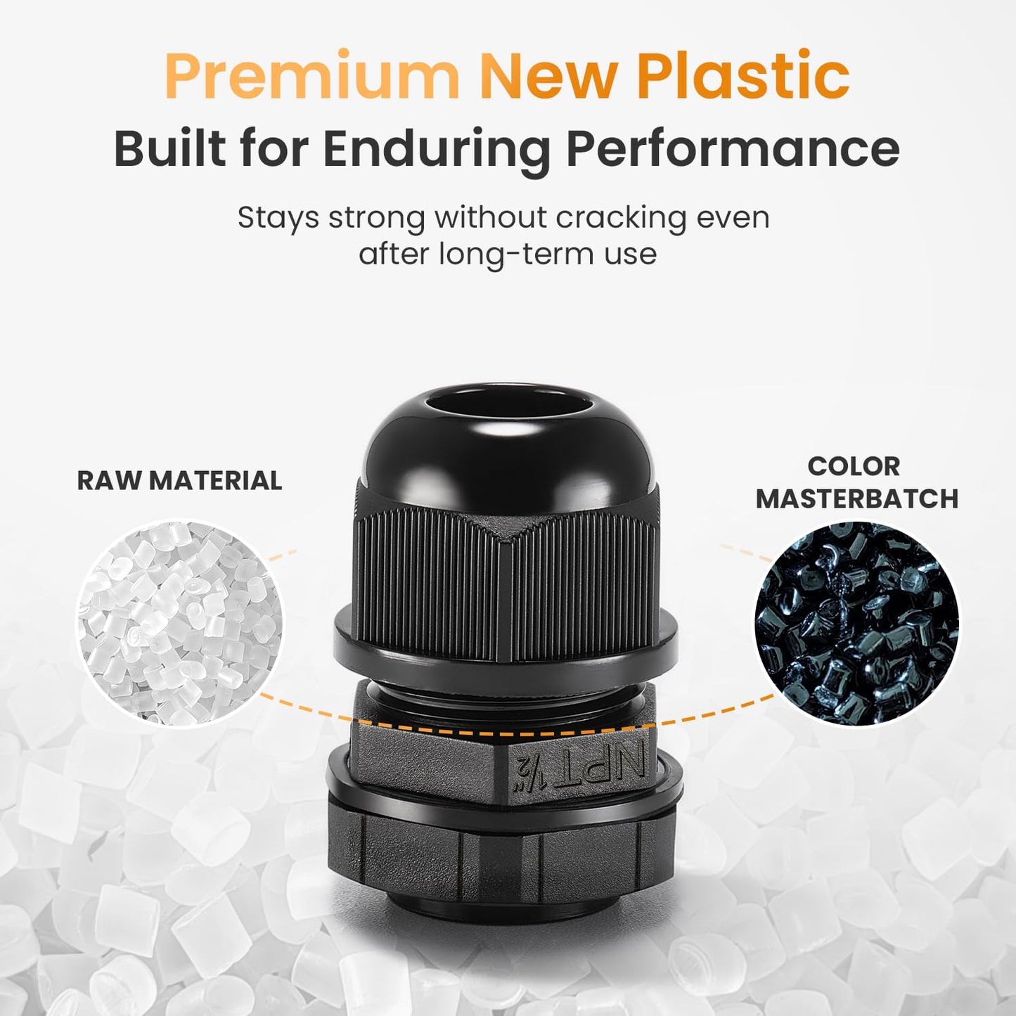 QILIPSU 12pcs 1/2" NPT Cable Gland Waterproof IP68 Nylon Cable Pass Through Cord Grip Connector Strain Relief Wire Grommet