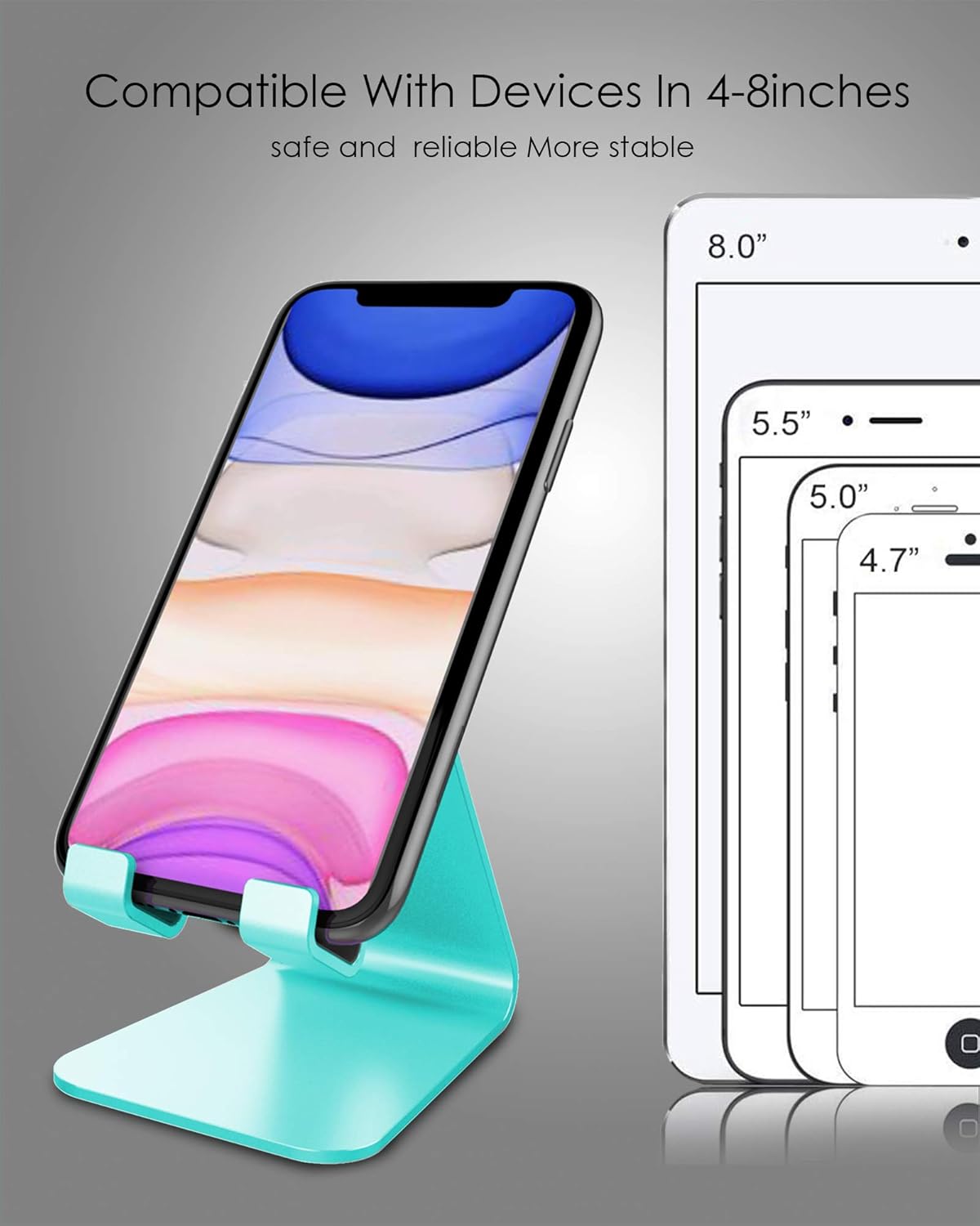 CreaDream Cell Phone Stand, Cradle, Holder,Aluminum Desktop Stand Compatible with Switch, All Smart Phone, iPhone 11 Pro Xs Max Xr X Se 8 7 6 6s Plus SE 5 5s (Mint Green)