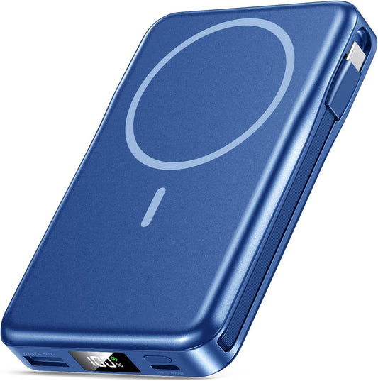 Magnetic Portable Charger, 10000mAh Power Bank, 5 in 1 Portable Charger with Built in Cable, 20W Fast Charging for Magsafe Battery Pack Compatible with iPhone 16/15/14/13 Pro/Pro Max, Samsung Series