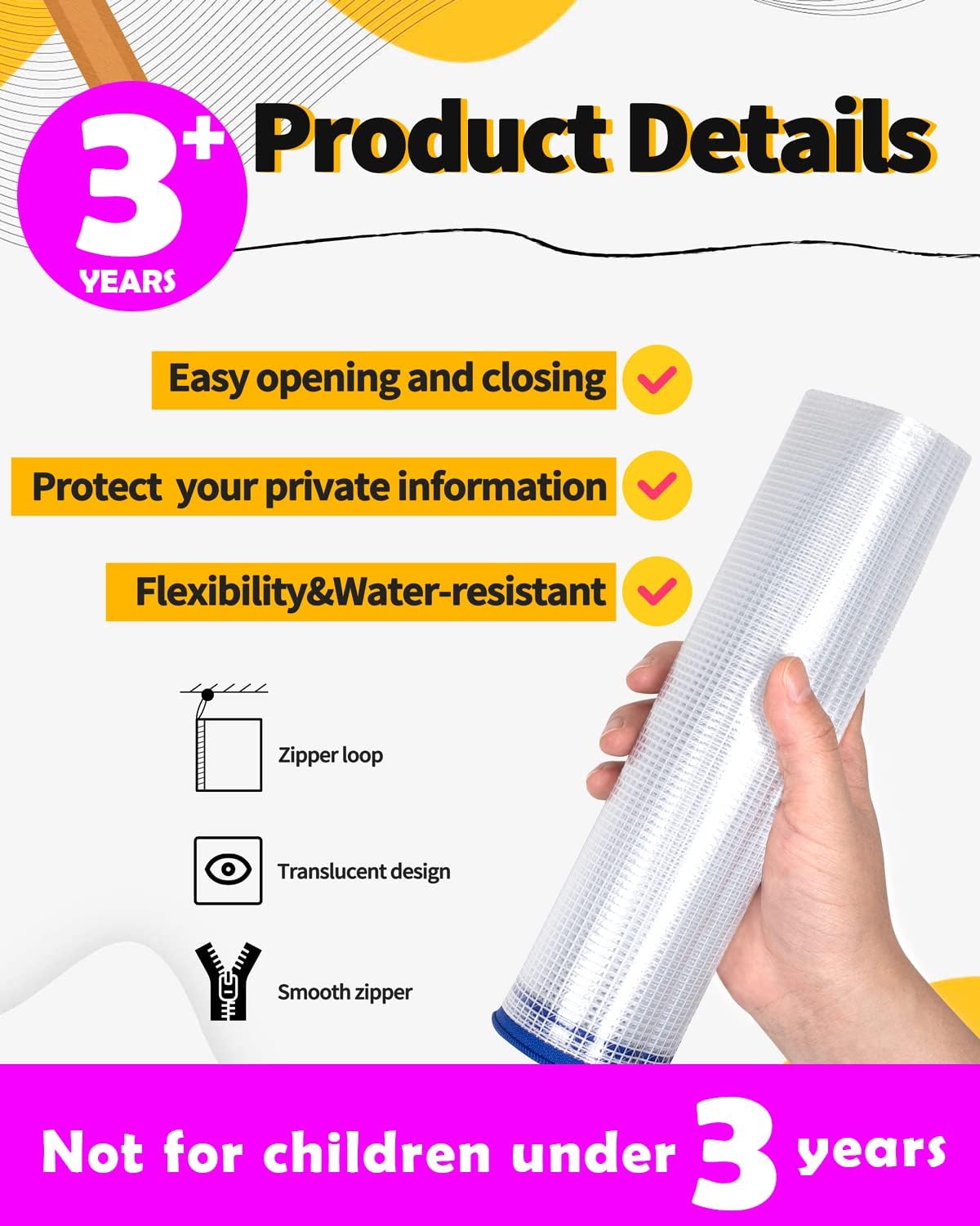 SUNEE Plastic Mesh Zipper Pouch 6x9 in (Black, 12 Packs),Extra Large Water-Resistant Zip Bag for School Office Supplies, Puzzles & Games Organizing Storage