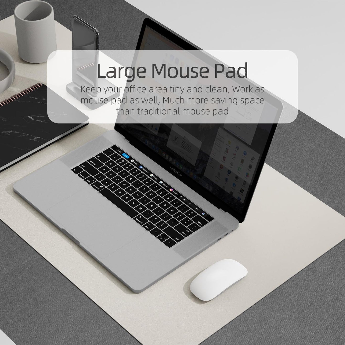 YSAGi Desk Mat, Mouse Pad,Waterproof Desk Pad,Large Mouse pad for Desk, Leather Desk Pad Large for Keyboard and Mouse,Dual-Sided Mouse Mat for Office and Home (35.4" x 17", Grey)