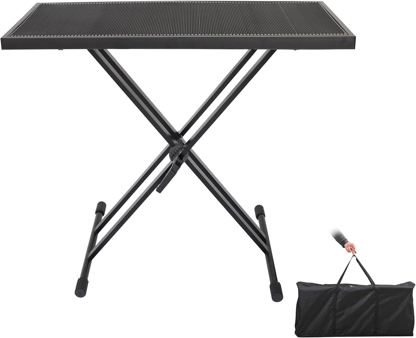 Portable DJ Table Stand DJ Controller Stand DJ Desk DJ Booth Adjustable Height DJ Stand For Laptop/Synth DJ Mixer Stand with Braced Keyboard Stand w/35” x 17.3” Table Top and Travel Bag