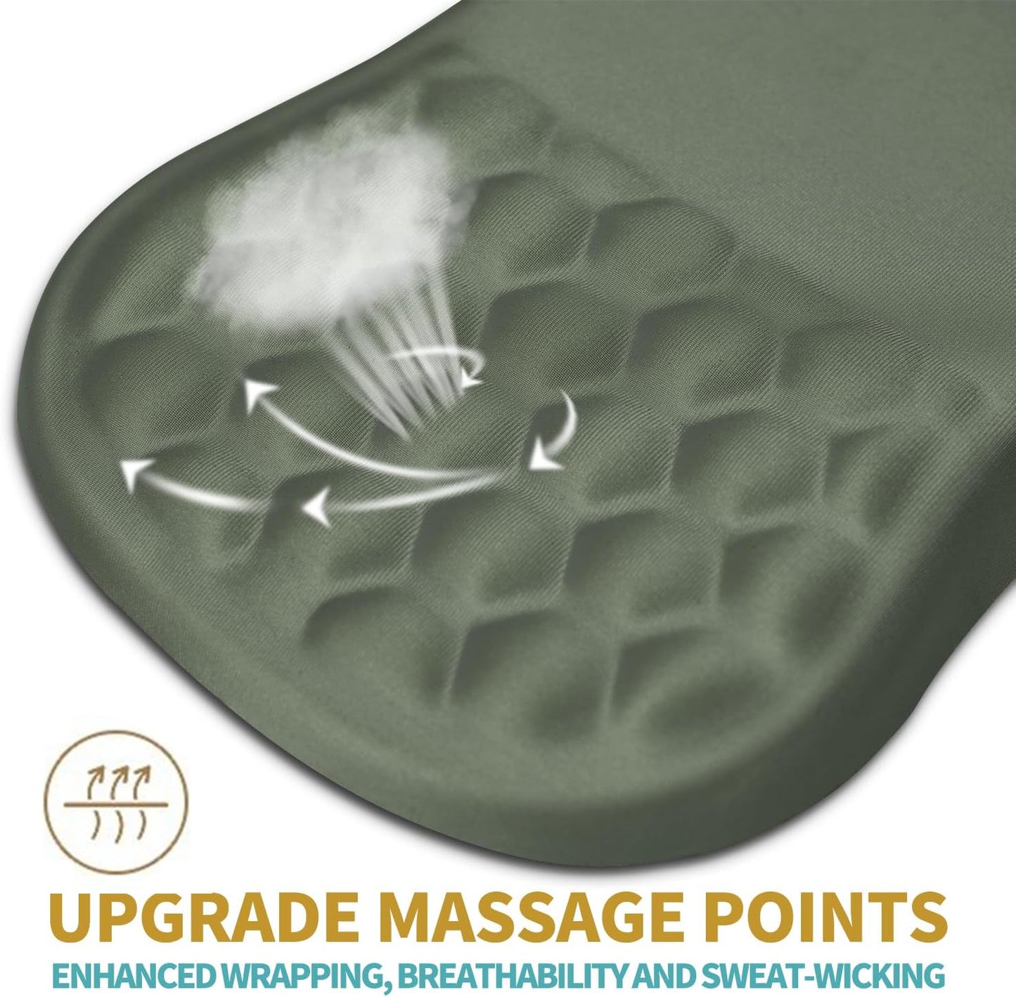 Hokafenle Ergonomic Mouse Pad Wrist Support with Massage Design, Wrist Rest Pain Relief Mousepad with Memory Foam&Non-Slip PU Base, Mouse Pads for Wireless Mouse & Desk (12x8 inch,Olive Green)