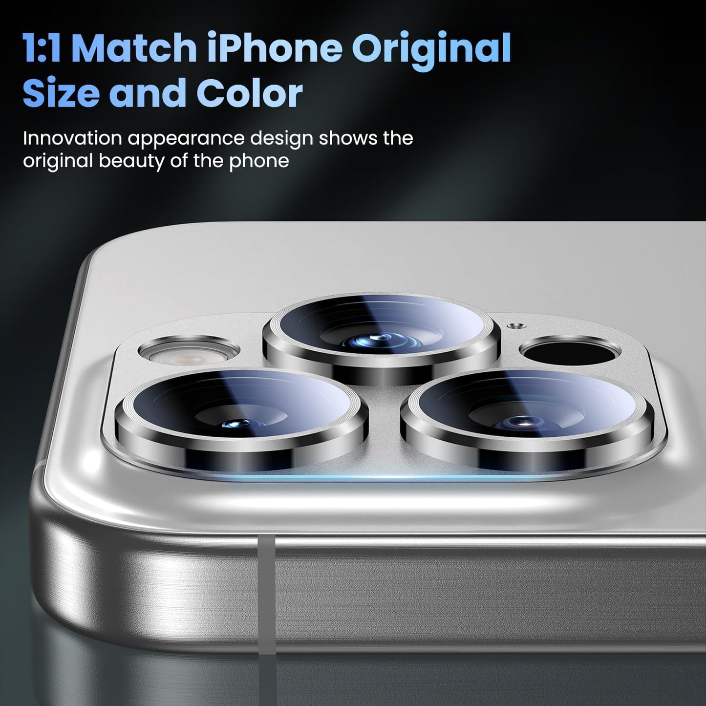 Uyiton Compatible with iPhone 16 Pro/iPhone 16 Pro Max Camera Lens Protector - [Not Easy to Break][Strong Adsorption][Case-Friendly] Metal Tempered Glass Rear Camera Screen Cover - White Titanium