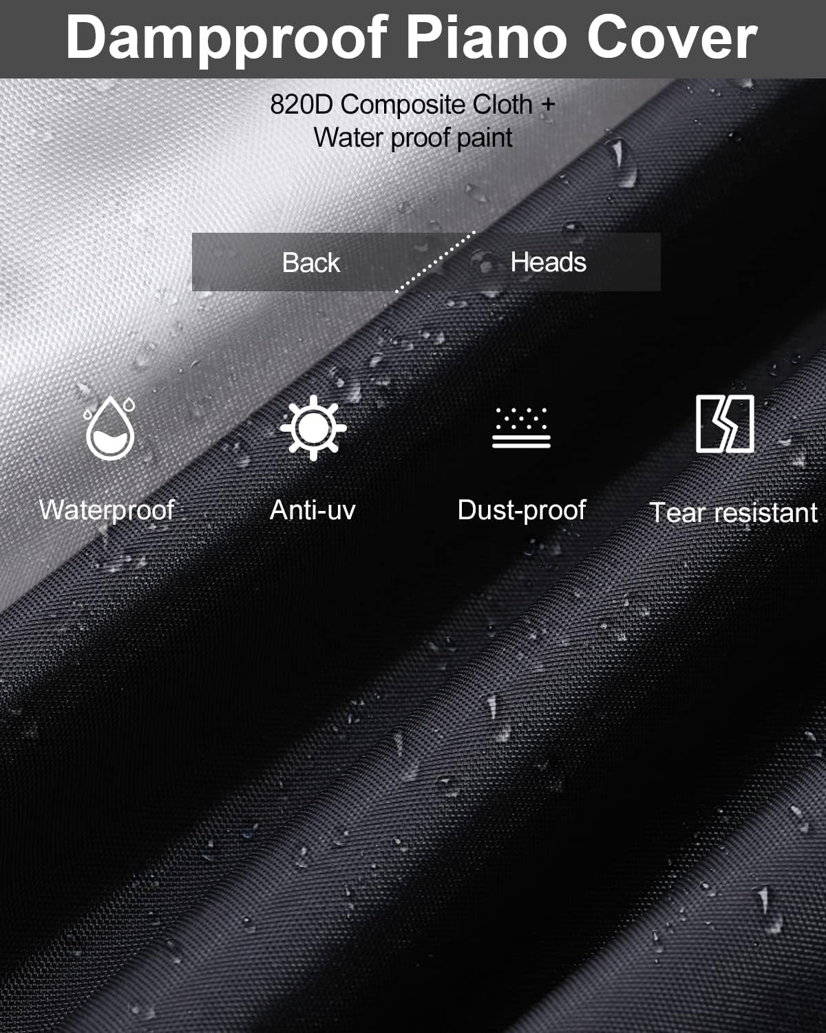 Stretchy Electric Piano Keyboard Covers - Waterproof Elastic Lock Music Keyboard Protector (61 Keys, Black)