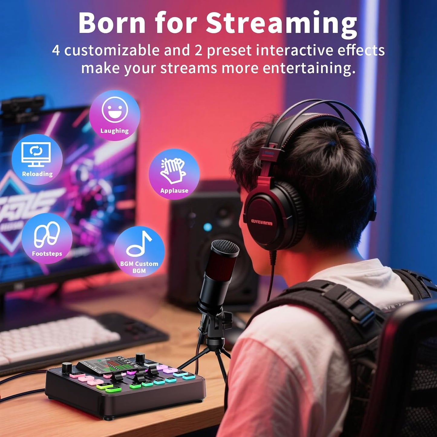 Podcast Equipment Bundle, PUPGSIS Audio Mixer with Dynamic Microphone, Pro-preamp, Bluetooth 5.3, Gaming Equipment Set for Podcast Recording, Live Streaming, Video Vocals, Phone, DJ