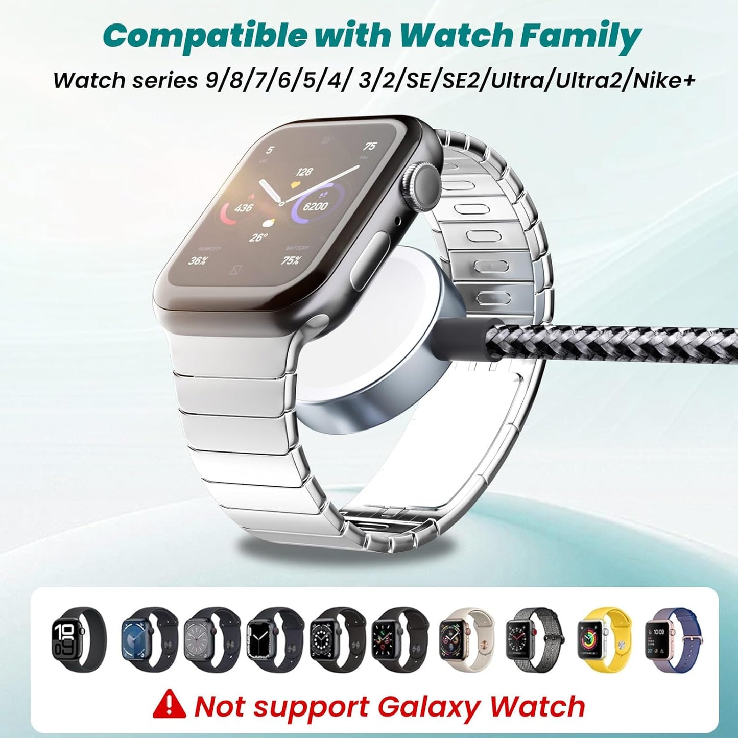 Travel Essentials 4 in 2 Multi Charging Cable for iWatch Charger(2Pack 5FT),USB A/USB C Multiple Charger Cable/Cord for All Devices Compatible for iWatch Ultra/SE/10-1,iPhone 16-11, Android,More