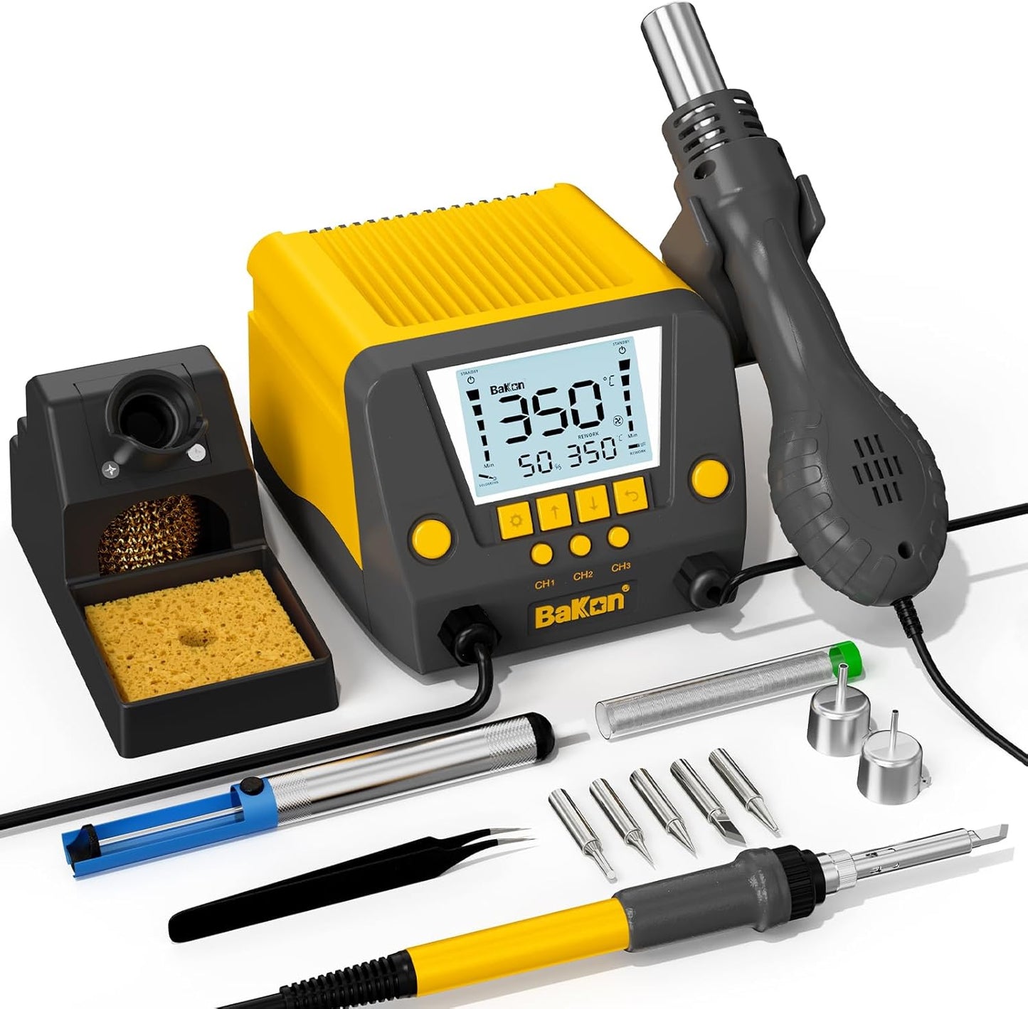 BK882 Soldering Station 2-IN-1 Hot Air Rework Station with Large LCD Display,650W Hign Power Solder Stations, °F /°C Cool/Hot Air Conversion, Digital Temperature Calibration, Auto Sleep