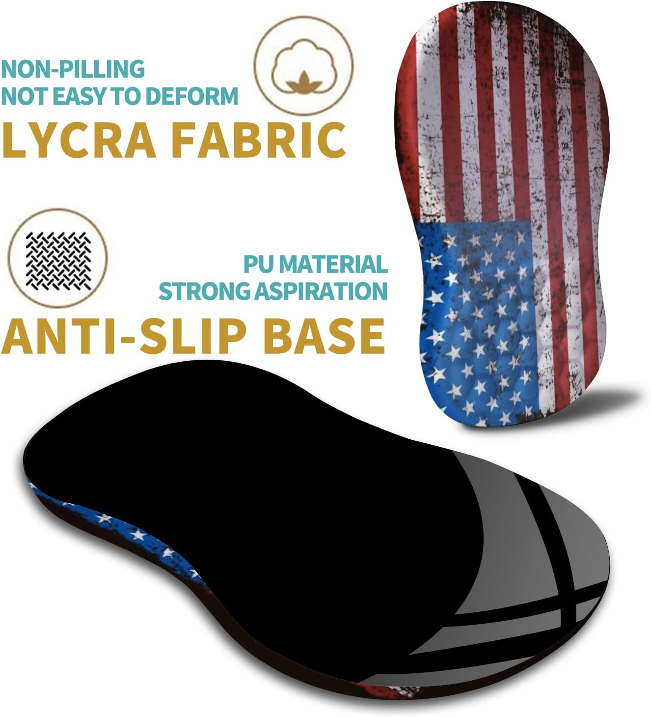 Hokafenle Ergonomic Mouse Pad Wrist Support with Massage Design, Wrist Rest Pain Relief Mousepad with Memory Foam&Non-Slip PU Base, Mouse Pads for Wireless Mouse & Desk (12x8 inch,USA Flag)
