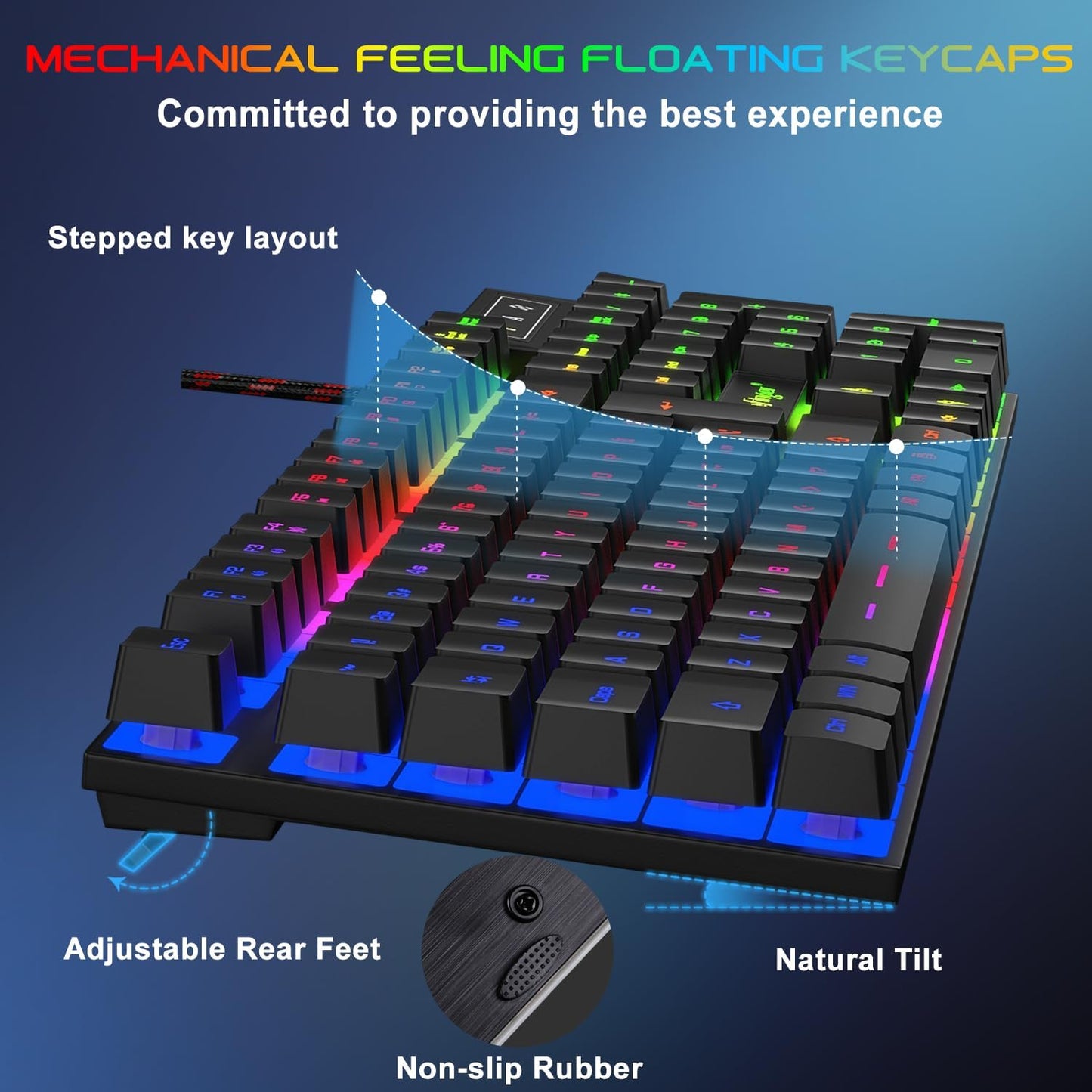 BlueFinger RGB Gaming Keyboard and Backlit Mouse and Headset Combo, USB Wired Backlit Keyboard, LED Gaming Mouse Set, Headset with Microphone for Laptop PC Computer Game and Work
