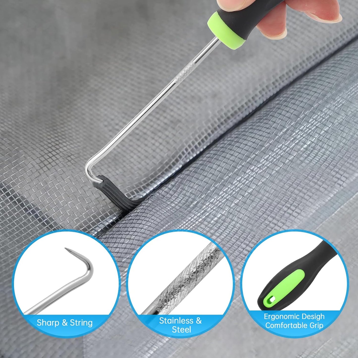 Window Screen Repair Kit, Steel/Nylon Roller Tool with Bearing+8pcs Screen Clips+32ft Screen Spline+Spline Removal Hook, 5 in 1 Screen Roller Tool Kit for Installing Door Mesh Screens