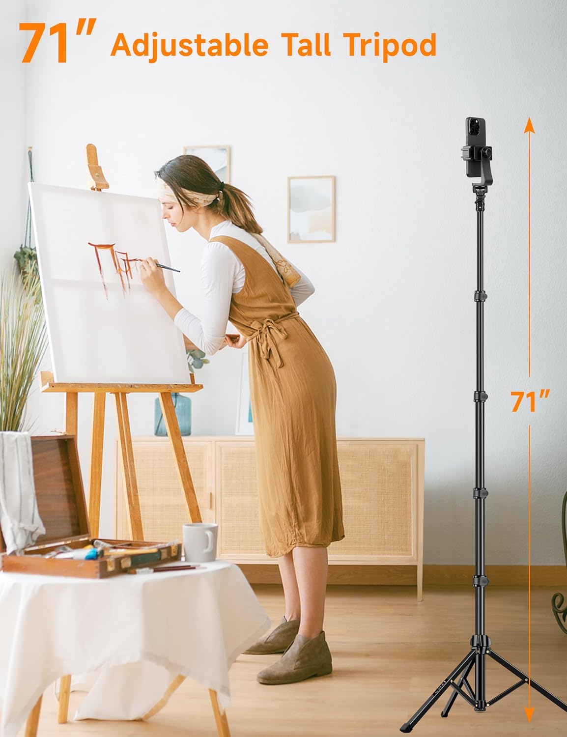 Phone Tripod, 71" Portable Cellphone Tripod Stand with Remote & Phone Holder, Camera Stand for iPhone, Compatible with Camera iPhone/Android Smartphone/Gopro