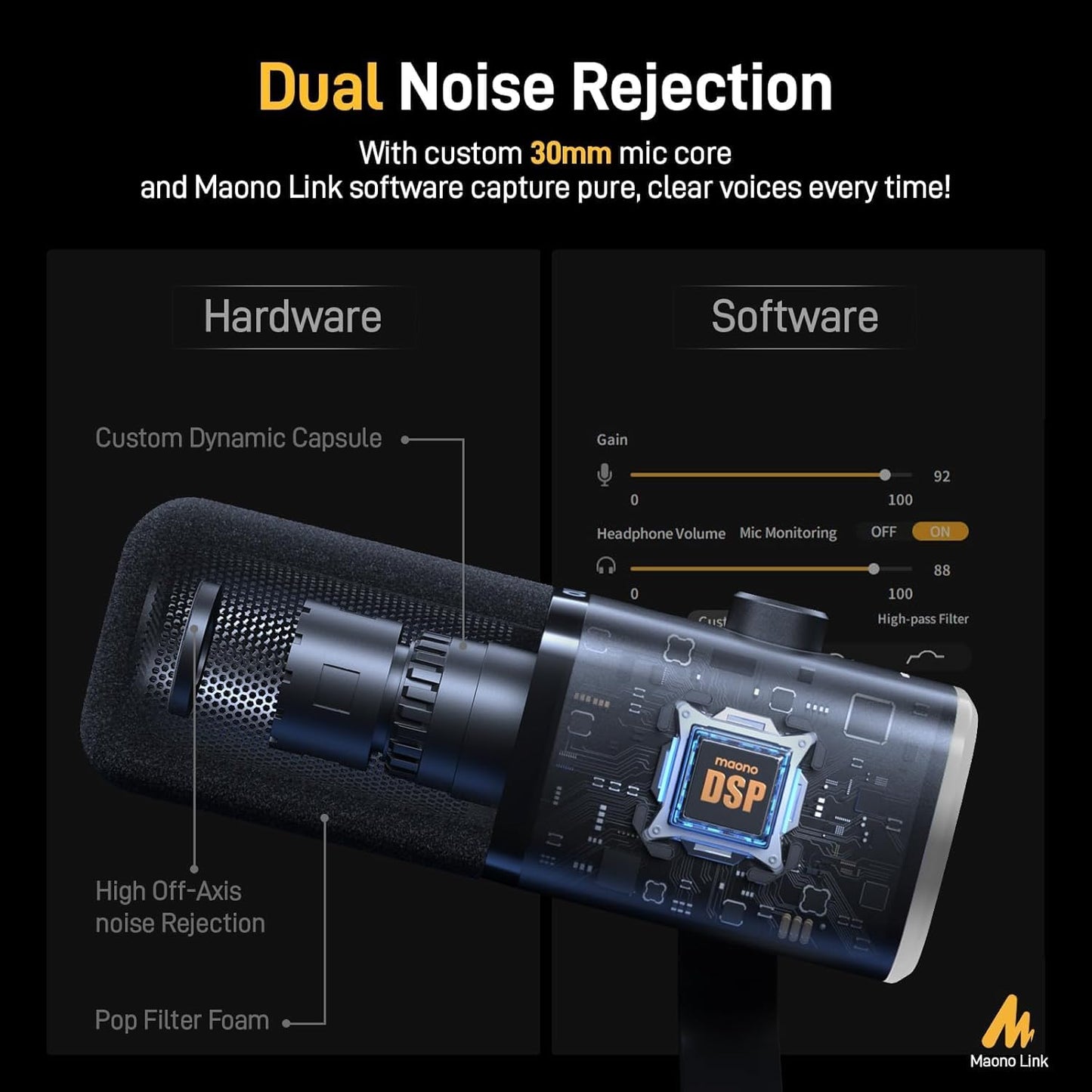 MAONO XLR/USB Gaming Microphone Kit: Dynamic PC Mic for Streaming Podcasting, Software Support, Mute Button, Gain Control, RGB Computer Mic with Boom Arm Stand, for Recording, PS4/PS5, PD100XS Black