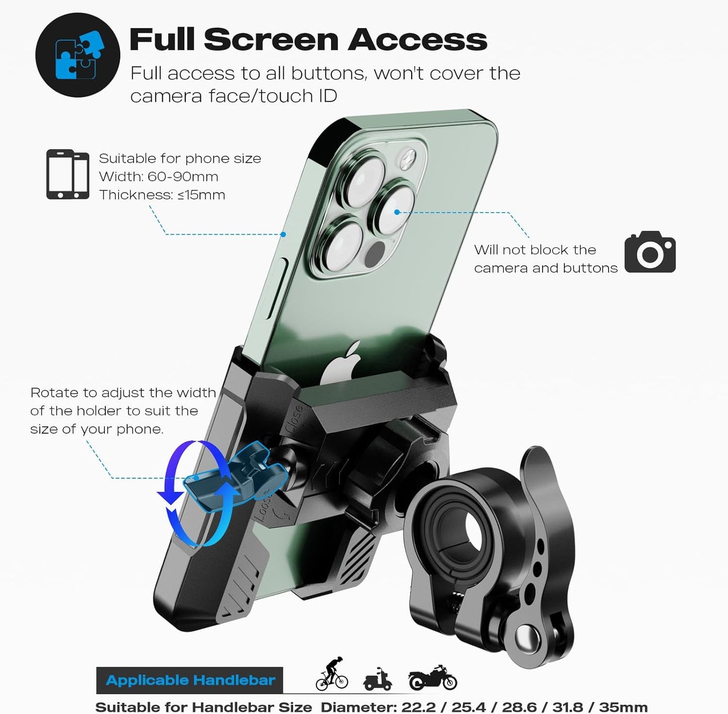 New Upgraded Bike Phone Mount Holder Two Connectors Quickly Lock and Release,360°Rotatable Bicycle Motorcycle Scooter Accessories Handlebar Phone Clip for 4.0"-7.0" Smartphone (Black)