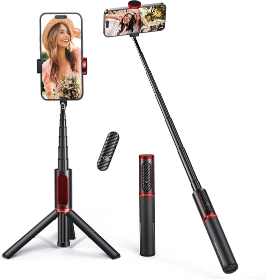 ATUMTEK Selfie Stick Tripod, Extendable 3 in 1 Aluminum Bluetooth Selfie Stick with Wireless Remote and Tripod Stand for iPhone 16/15/14/13/12/11/11 Pro/XS Max/XS/XR/X/8/7, Samsung Smartphones, Red