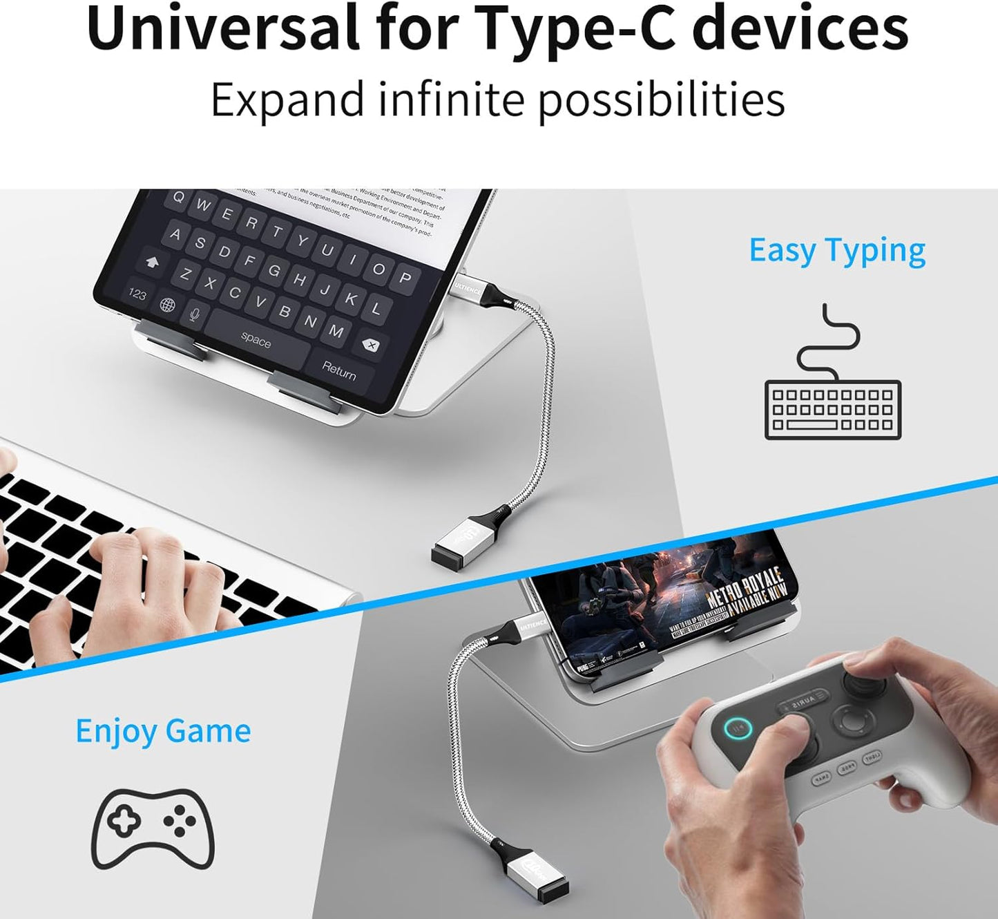 USB C to USB 3.0 Adapter 2 Pack, 10Gbps SuperSpeed - Thunderbolt3 OTG Cable Compatible with MacBook Pro/Air, iPhone 16 15 Pro Max, Samsung S24/S23/S22 (0.59ft, Silver)