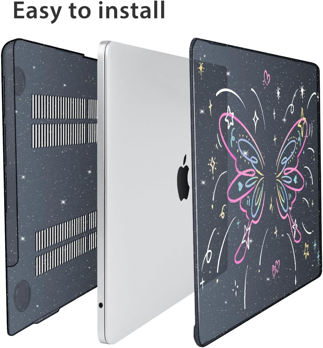 for 2025 2024 2023 2022 MacBook Air 13 inch Case M4 A3240 M3 A3113 M2 A2681 with Touch ID& 13.6" Liquid Retina Display, Plastic Hard Shell&Keyboard Cover&Screen Film&Webcam Cover, Butterfly