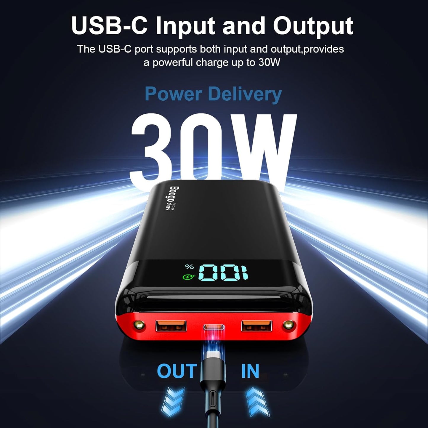 Portable Charger Power Bank 52800mAh Powerbank PD 30W and QC 4.0 Fast Charging Built-in Bright flashlight LED Display 2 USB 1Type-C Output External Battery Pack for iPhone, Samsung, iPad etc (red)