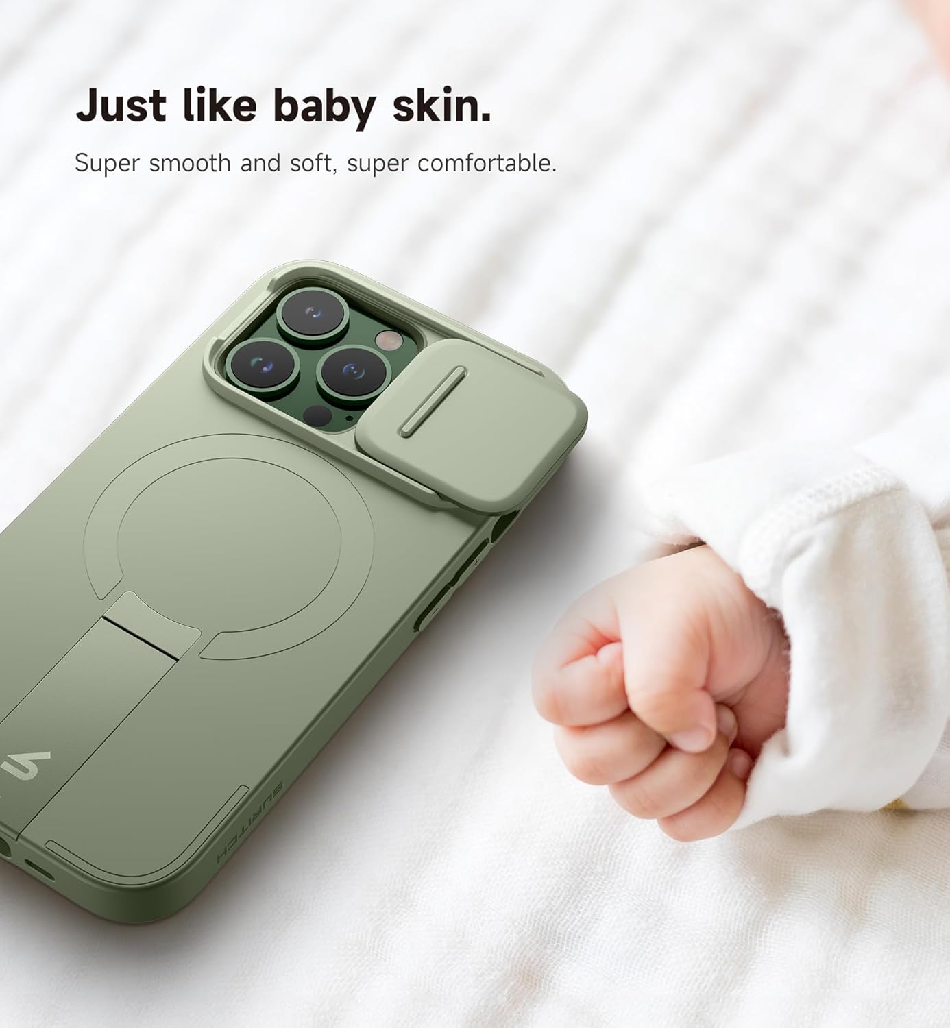 SURITCH for iPhone 13 Pro Case with Magnetic Camera Slide Cover and Adjustable Kickstand, Compatible with MagSafe, Shockproof Bumper Case Slim Protective Cover for iPhone 13 Pro 6.1 Inch, Green