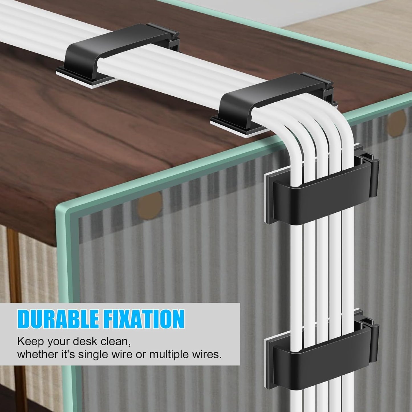 XHF 80 PCS Self Adhesive Cable Clips(XL) Black,Wire Clips Cable Management Wire Organizer Cord Holder for Under Desk, Car, Wall, TV PC Ethernet Cable