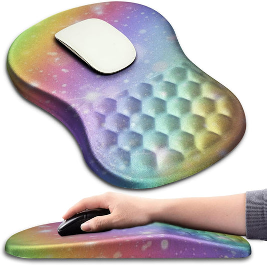 Hokafenle Ergonomic Mouse Pad Wrist Support with Massage Design, Wrist Rest Pain Relief Mousepad with Memory Foam&Non-Slip PU Base, Mouse Pads for Wireless Mouse & Desk (12x8 inch,Rainbow Bubble)