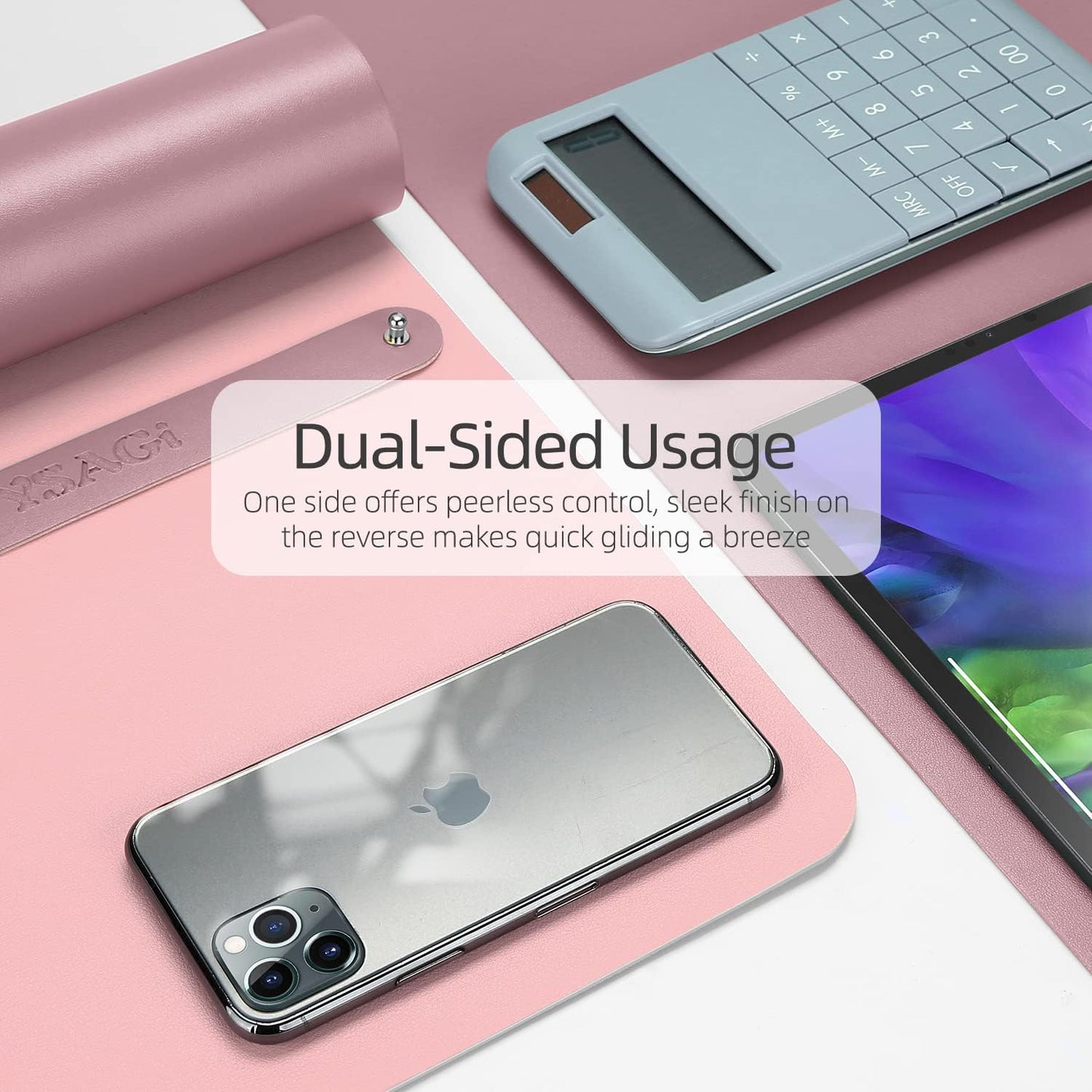 YSAGi Desk Pad, Desk Mat, Dual-Sided Desk Pad, 31.5" x 15.7" Laptop Leather Desk Pad Protector, Desk Blotter for Keyboard and Mouse, Waterproof Desk Writing Pad for Office and Home (Dark Pink+Pink)