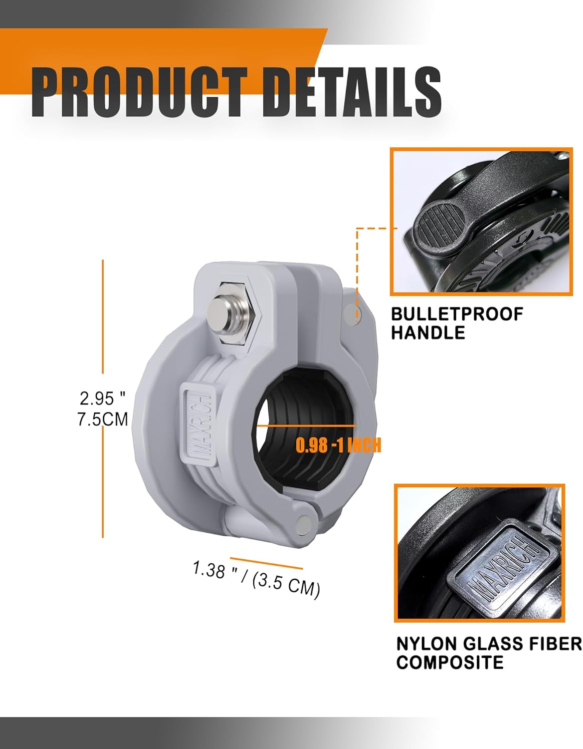 MAXRICH T Barbell Clamp 1 inch Multiple Sizes & Adjustable Weight Clips for Barbell Quick Release Barbell Clips|Barbell Collar Bar Locks for Weight Lifting (Gray)