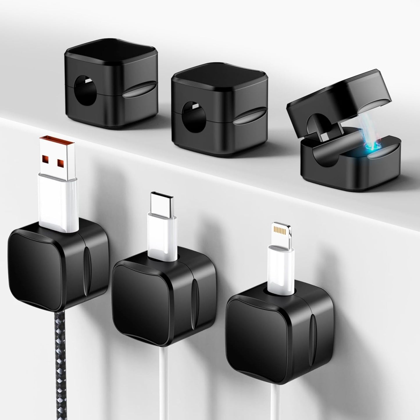 SaiTech IT Pack of 6 Magnetic Cable Clips, Cord Organizer Holder, for Desk Cable Management, Adhesive Wire Keeper for Car, Office Home Desktop, Wall, Night Table