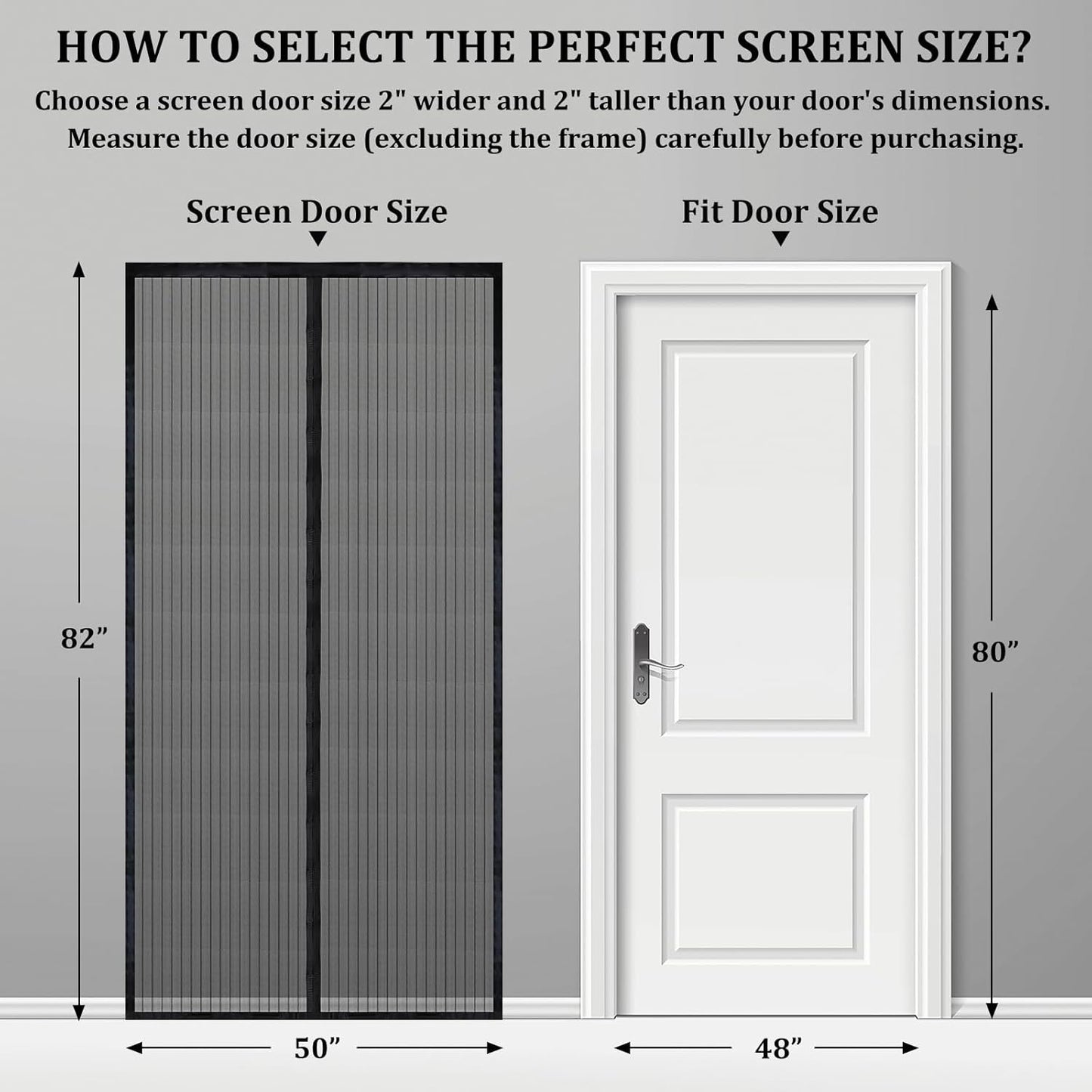 Magnetic Screen Door - Self Sealing, Heavy Duty, Hands Free Mesh Partition Keeps Bugs Out Let Breeze in- Pet and Kid Friendly - Keep Open Feature (Black, Fit Door Size 48 x 80 Inch)