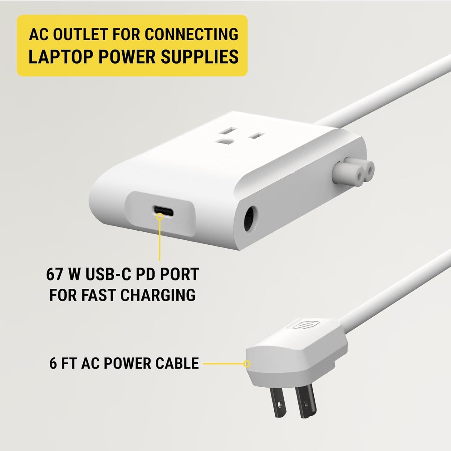 Scosche BL2PEACWT-AP BaseLynx™ 2.0 End Cap Modular System, 67W USB-C Charger Port & AC Outlet Extension Compatible with Apple iPhone, iPad, MacBook & More, Charging Station for Multiple Devices, White