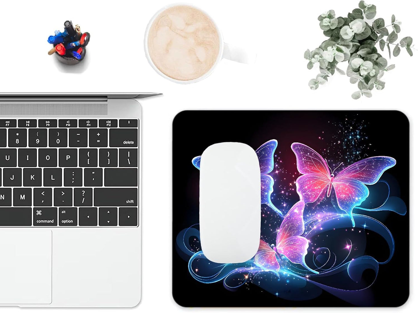 Mouse Pad, Cute Glitter Butterfly Mouse Pads for Desk, 9.5" x 7.9" Non-Slip Rubber Base Computer Mousepad with Women, Portable Square Design for Wireless Mouse and Pad Laptop Office & Travel