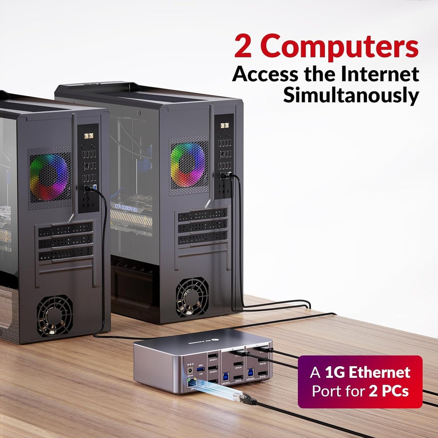 (Desktop only) AV Access Docking Station Triple Monitor 8K@60Hz, with 6 DP Cables, DisplayPort 2.0, 1G Ethernet, USB 3.0, KVM Switch 3 Monitors 2 Computers, 4K@165/144Hz, 2K@144Hz for Dell HP