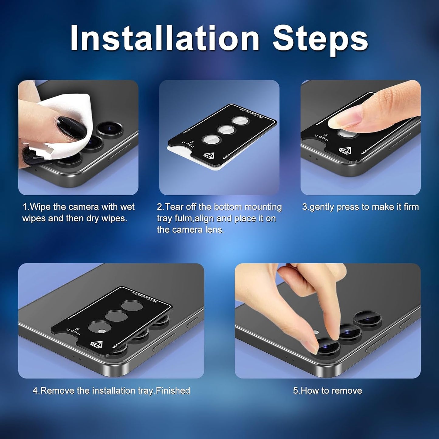 for Samsung Galaxy S24 Plus Camera Lens Protector, Individual Metal Ring Tempered Glass Lens Cover, [Strong Adsorption] Scratch Resistant Ultra-Thin HD Clear Lens Cover, 1 Set-Black