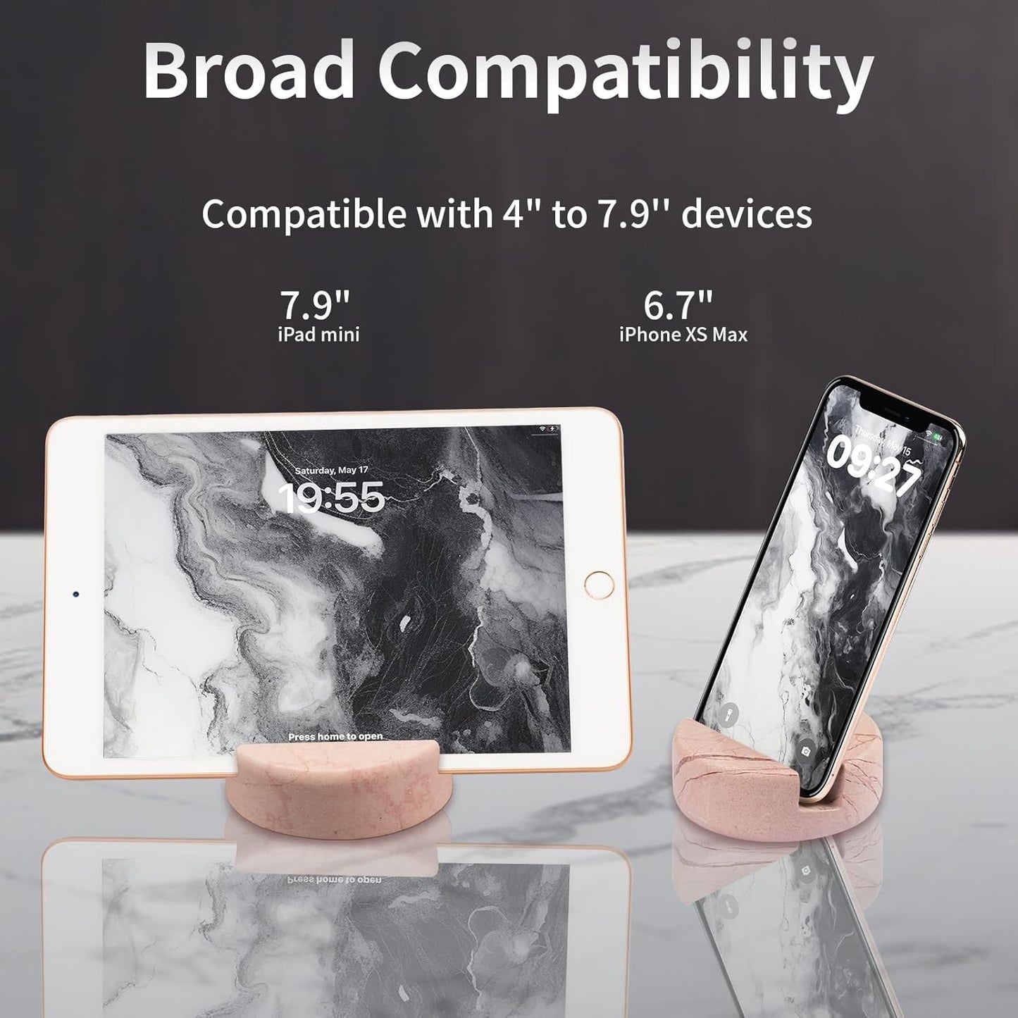 Marble Phone Stand for Desk - Cell Phone Holder for Nightstand Office Decor Compatible with iPhone 17 16 15 Pro Max iPad mini, Telephone Boho Pink Marble Kitchen Accessories