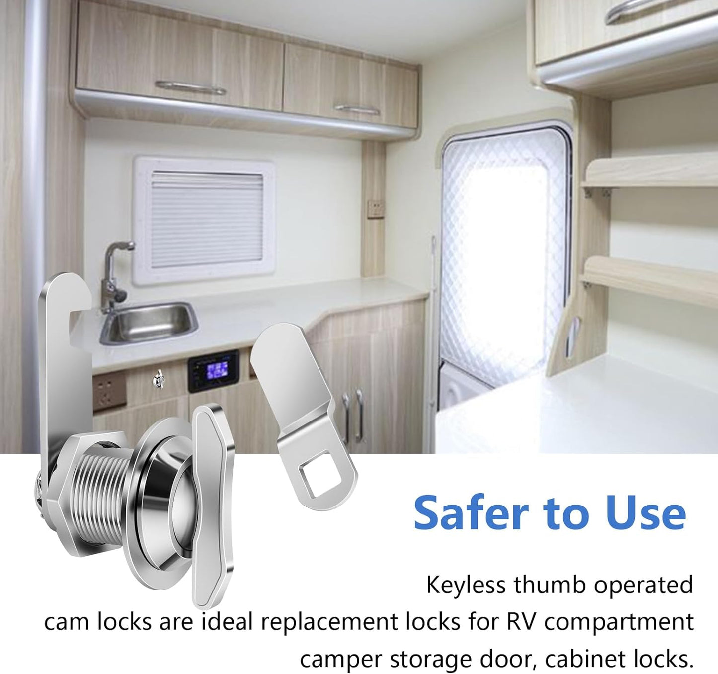 Thumb Operated Offset Cam Lock, 5/8" Cylinder Fits on 3/8" Max Door Thickness, Non-Locking Cam Lock for RV Compartment Storage Door, Cabinets, Drawers (5/8 Inch 6Pack) Silver