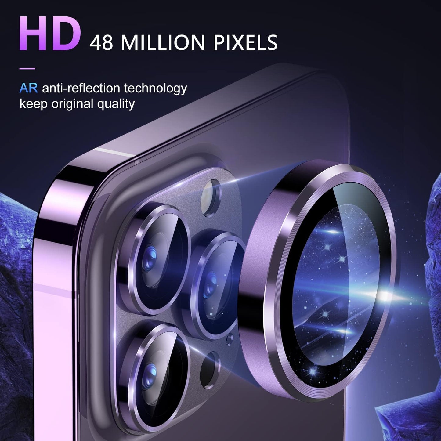 Uyiton for iPhone 14 Pro/iPhone 14 Pro Max Camera Lens Protector, [Drop Protection] 9H Tempered Glass Camera Cover screen Metal Ring Case Friendly Scratch Resistant Easy to Install - Purple