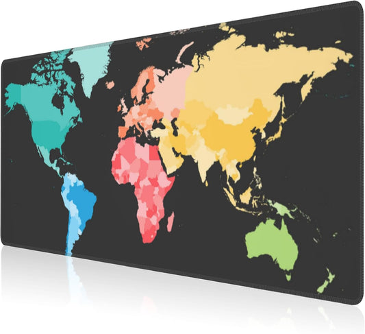 Mouse Pad, Large Colorful World Political Map Desk Mat, Extended Non-Slip Gaming Keyboard Mousepad Desk Pad, Thick Stitched Edges Waterproof Mouse Mat 31.5"x15.7" (World Map)
