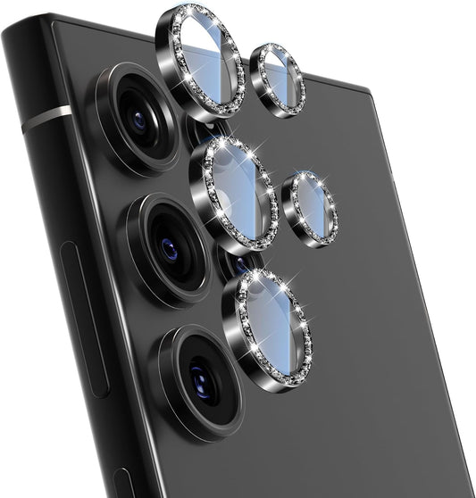 For Samsung Galaxy S24 Ultra Camera Lens Protector, Individual Lens Protector, Ultra HD 9H Tempered Glass Screen Protective Cover, Anti-scratch, Military Grade Drop Protection 2 Set. (Glitter Black, S24 Ultra)